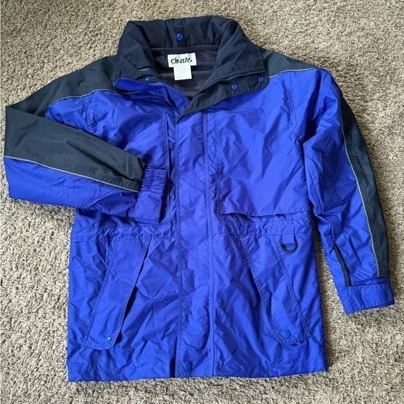 Cintas Nylon Full Zip Jacket Blue Size Med/large Hideaway Hood - Picture 1 of 5